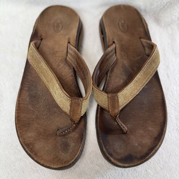 Chaco Women's Leather Flip Flops Size 9 Brown Sandals Comfortable & Durable - Picture 1 of 7